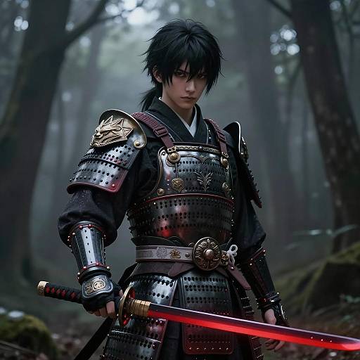 Eerie Samurai Boy in Dark Armor