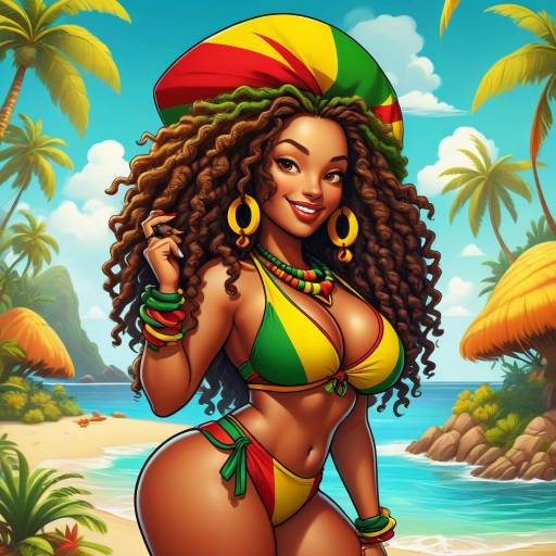 Vibrant Rastafarian Curvy Cartoon Island Girl