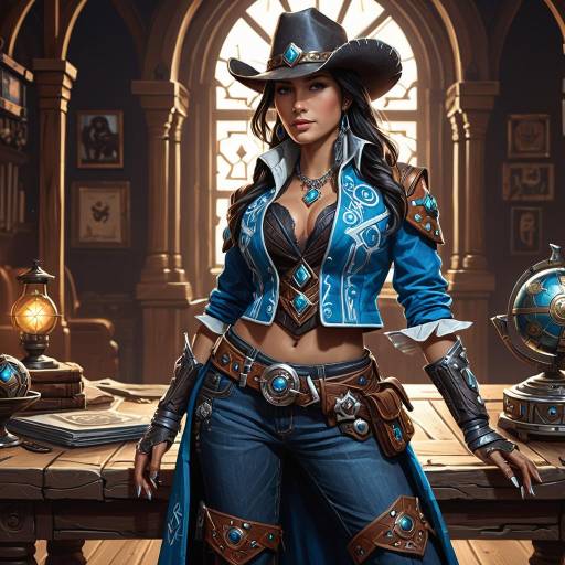 Fantasy Female Cowgirl in Detailed Cyberpunk Outfit