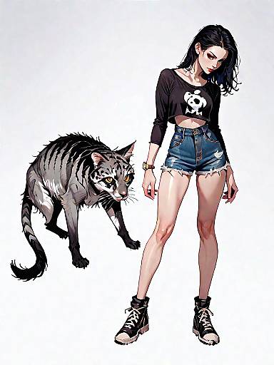 Stylish Woman with Large Cat Illustration