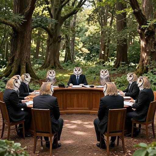 Owls in Business Attire Holding Assembly