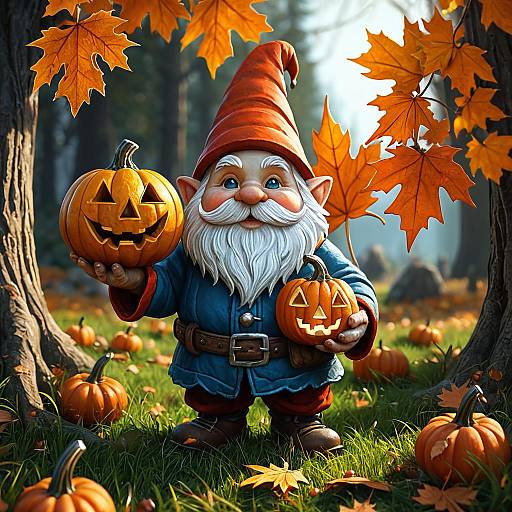 Autumn Gnome with Jack-o'-Lanterns