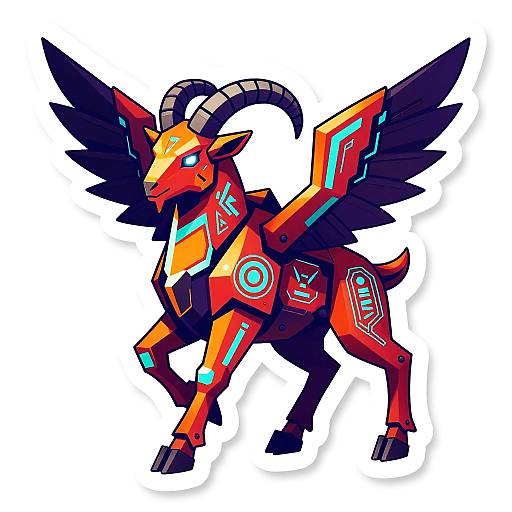 Futuristic Winged Mech-Goat Sticker