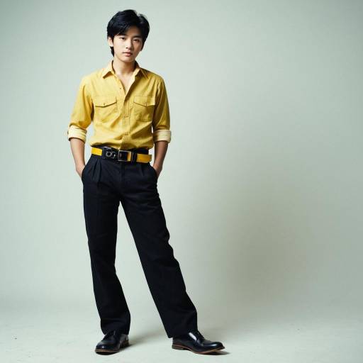 Young Man in Yellow Shirt and Black Pants