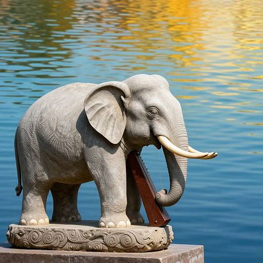 Ancient Stone Elephant Playing Saw-Harp