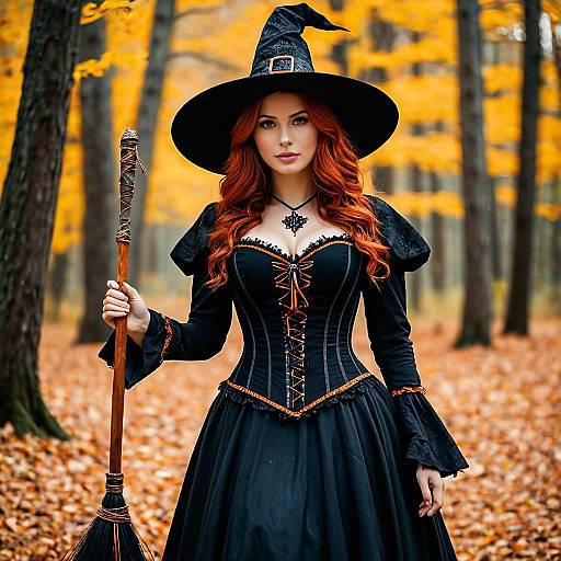 Enchanting Witch in Autumn Forest