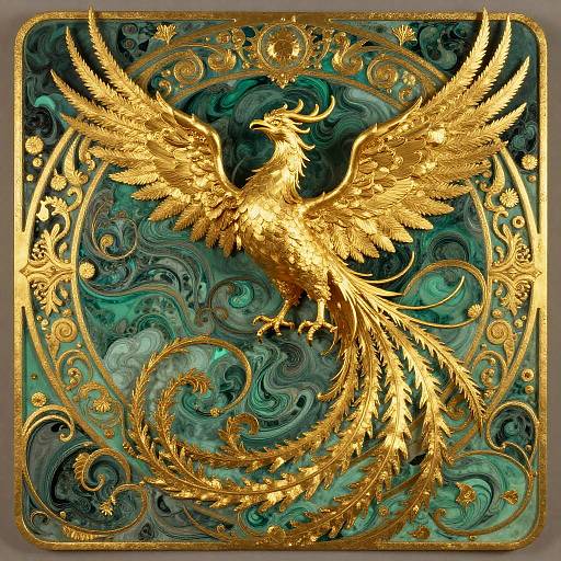 Golden Phoenix Art Nouveau Relief