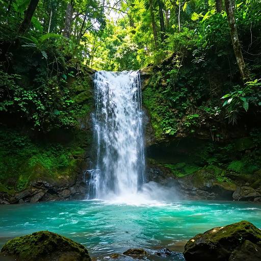 Tropical Waterfall in Lush Jungle