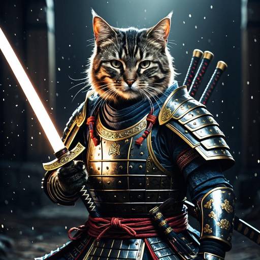 Samurai Cat in Glowing Armor