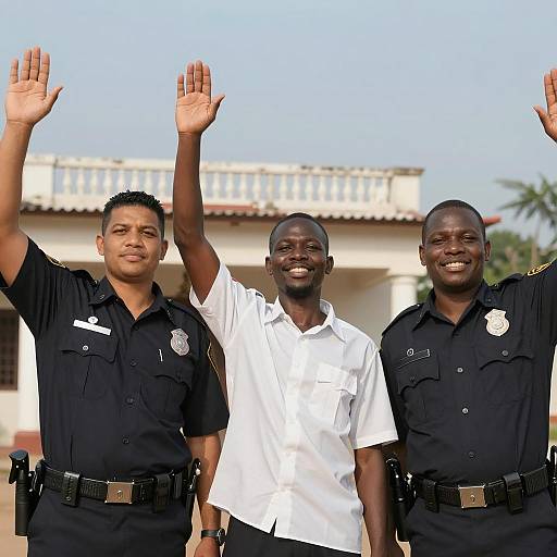 Police Officers with Smiling Man Photograph