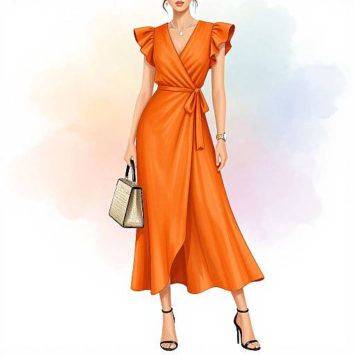 Vibrant Orange Wrap Dress Illustration