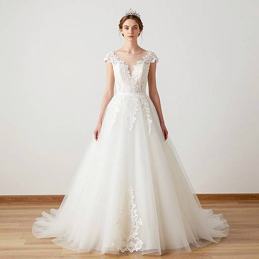 Elegant Lace Wedding Dress with Tiara