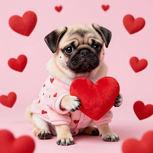 Cozy Pug Puppy with Floating Hearts