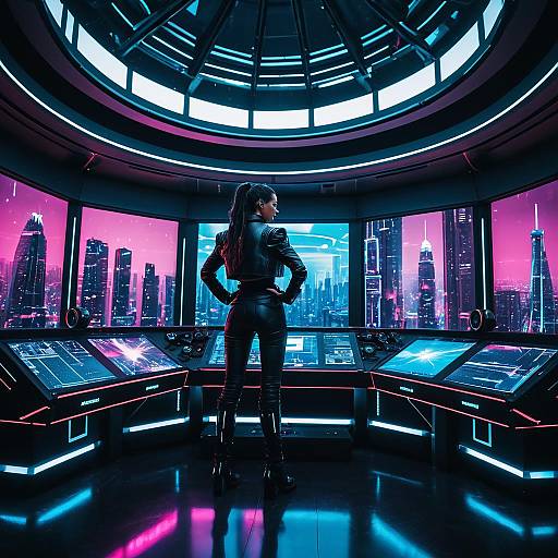 Futuristic Cyberpunk Penthouse Control Room
