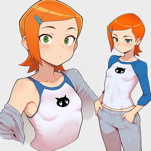Illustration of Gwen tennyson, ben 10 in the style of Daitai konna kanji