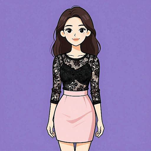 Elegant Woman in Lace and Pink Skirt