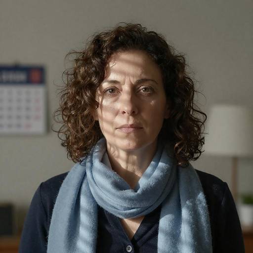 Middle-Aged Woman with Curly Hair and Scarf