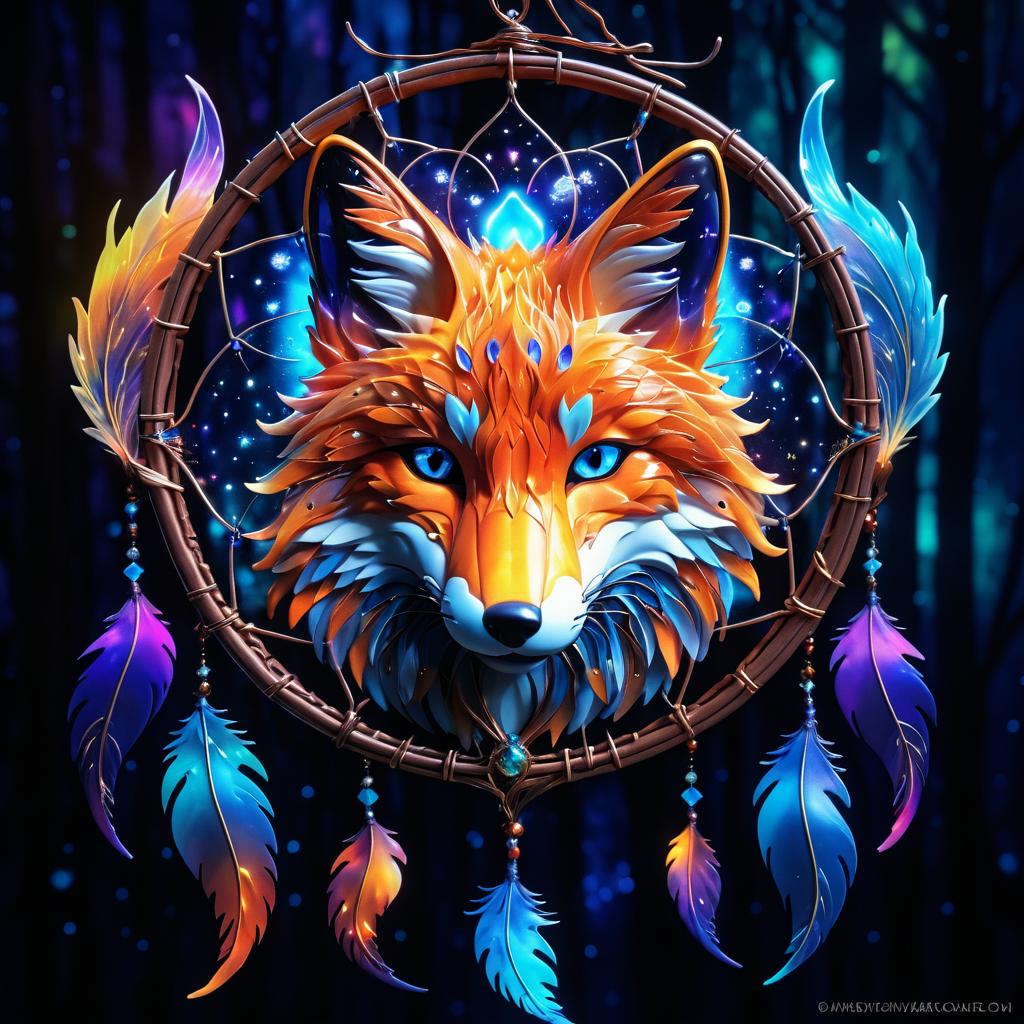 Vibrant Dreamcatcher Fox in Nightscape