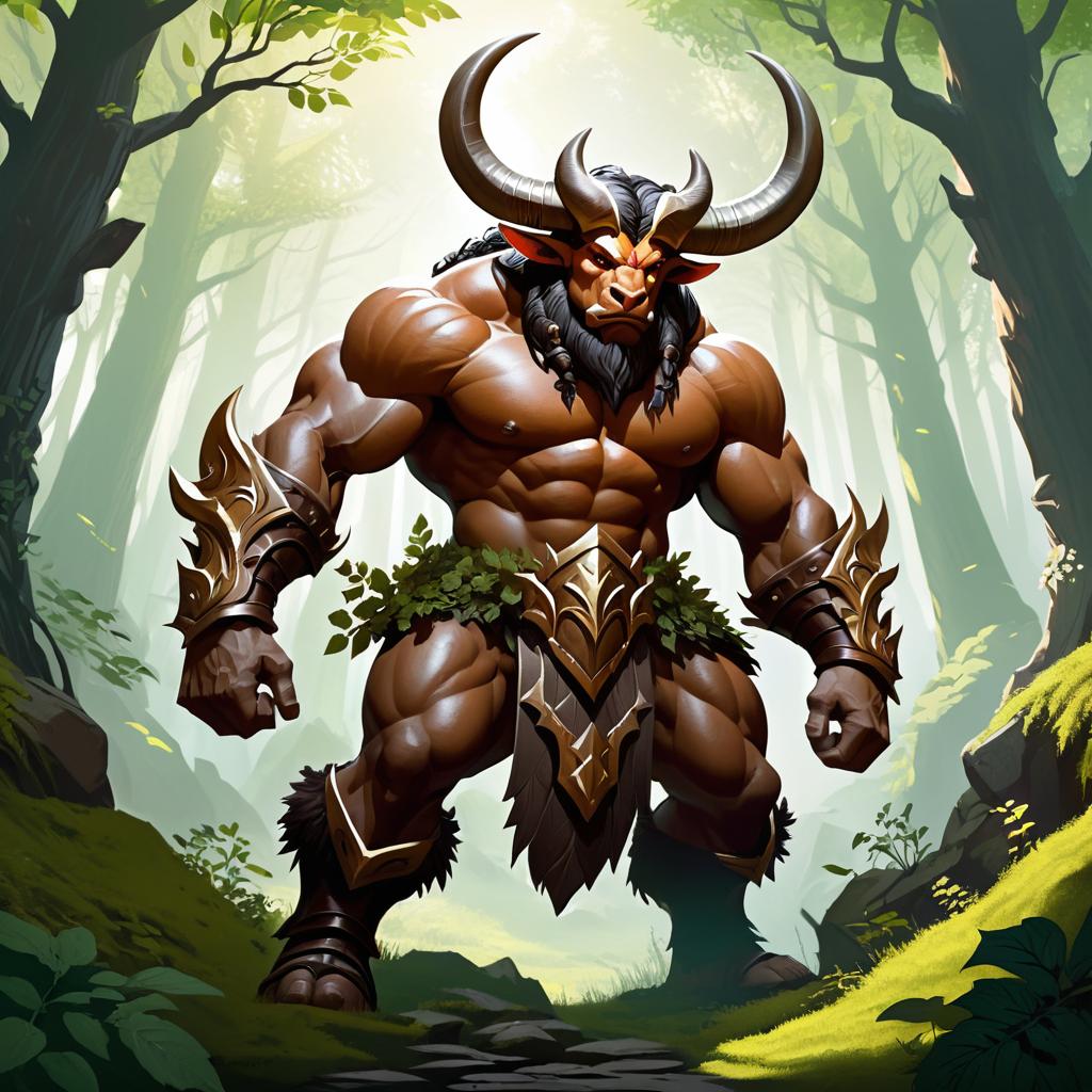 Epic Minotaur Warrior in Enchanted Forest