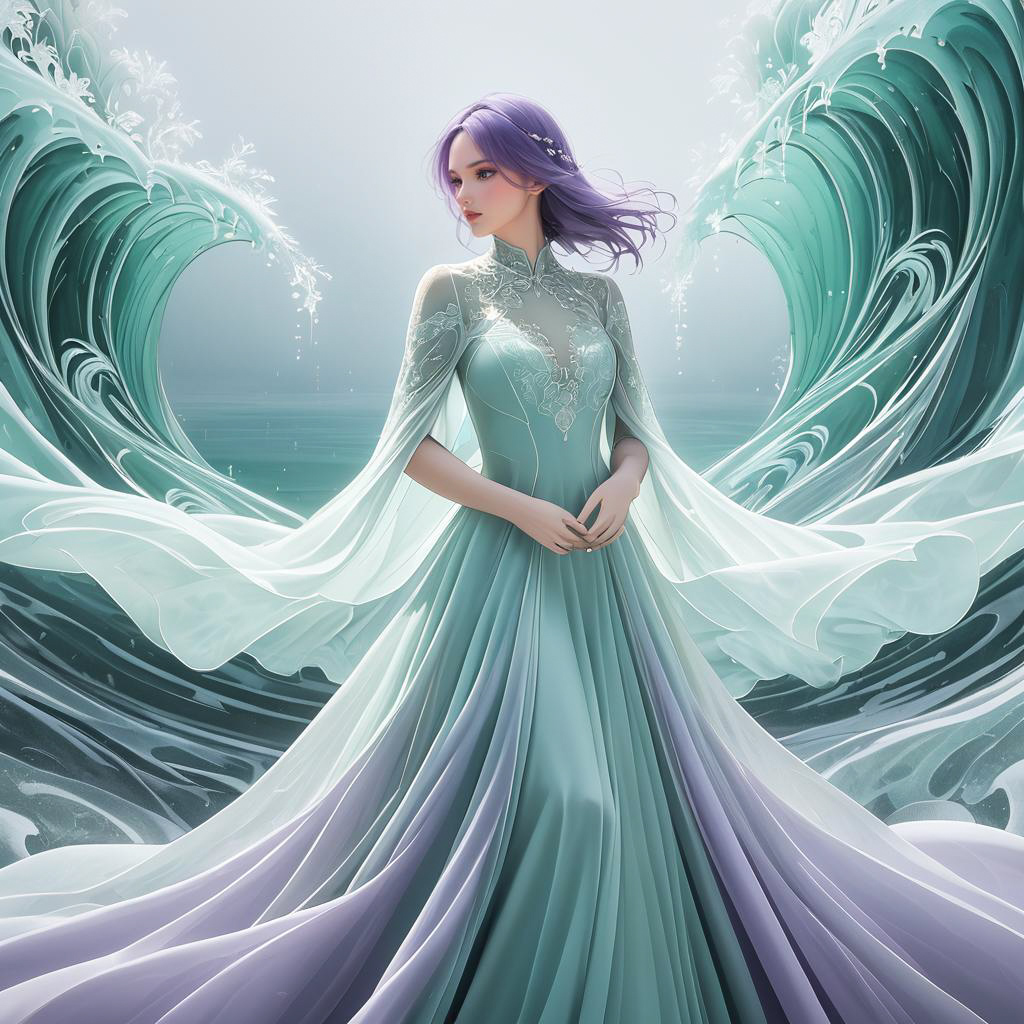 Elegant Divine Lady in Sea-Green Gown