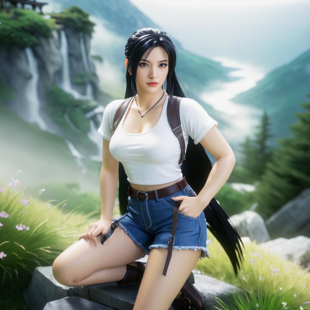 Stunning Tifa Lockhart in Serene Mountains