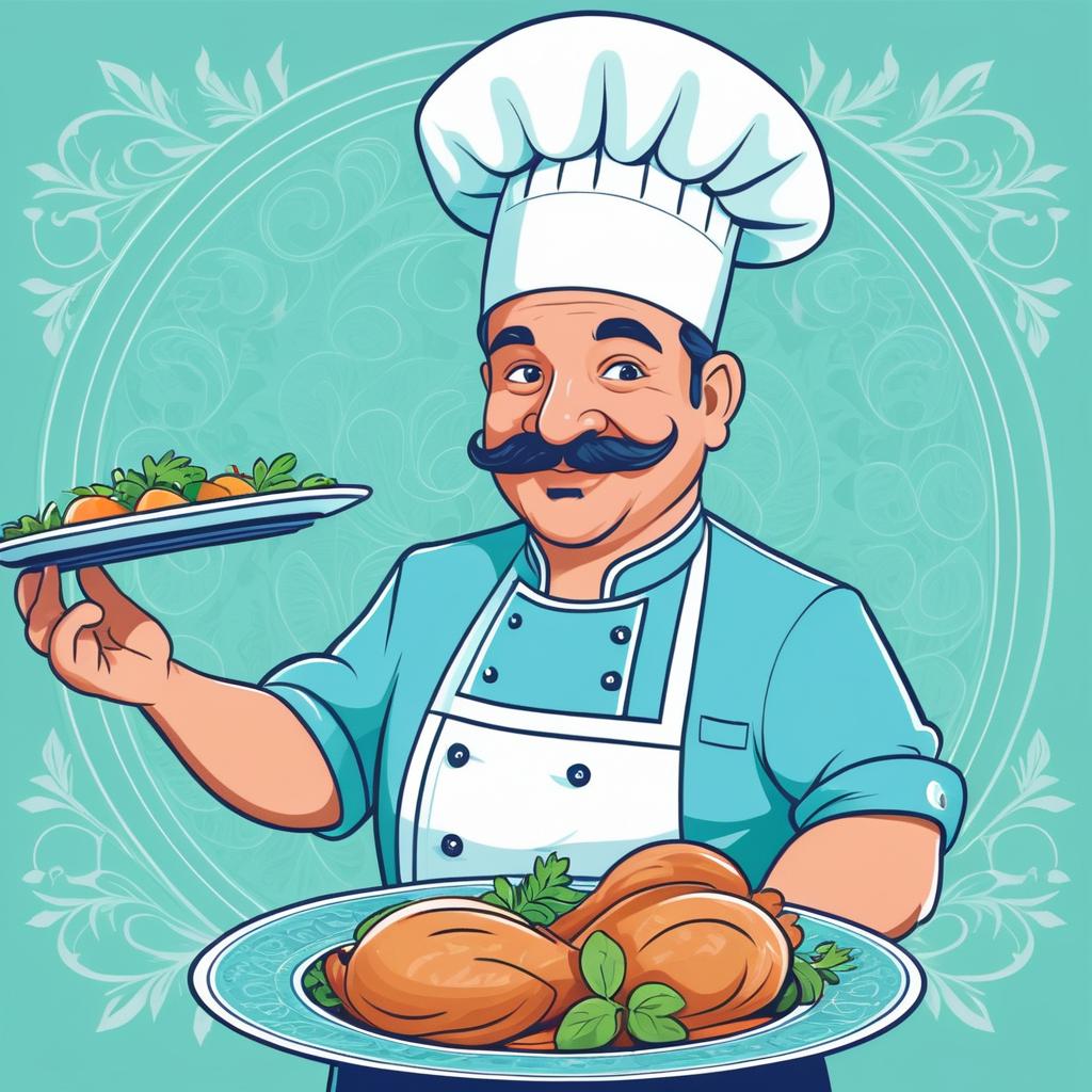 Cheerful Chef with Roast Chicken Illustration