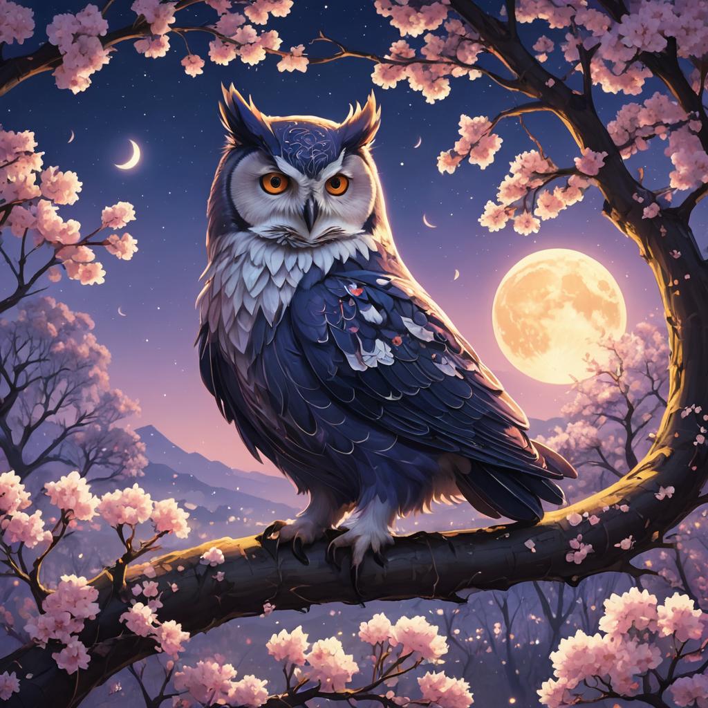 Magical Owl in a Moonlit Orchard