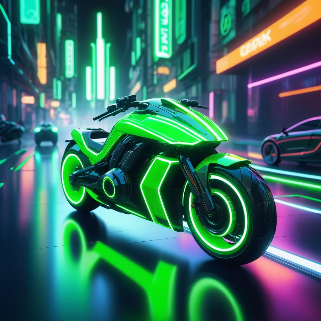 Futuristic Cyberpunk Motorcycle in Neon City