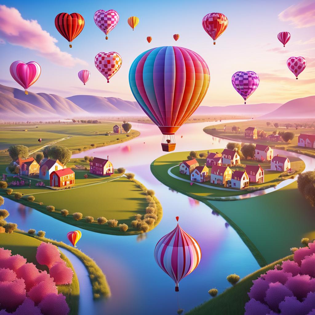 Romantic Hot Air Balloon Adventure Scene