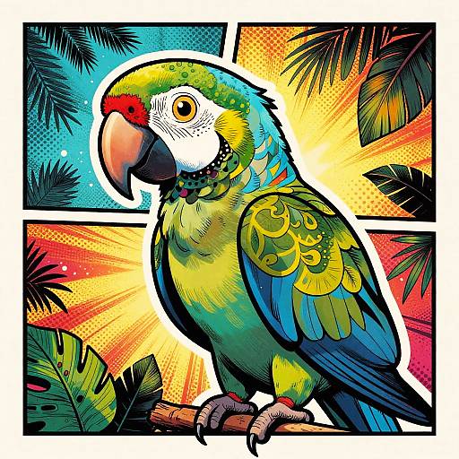 Vibrant Comic-Style Tropical Parrot