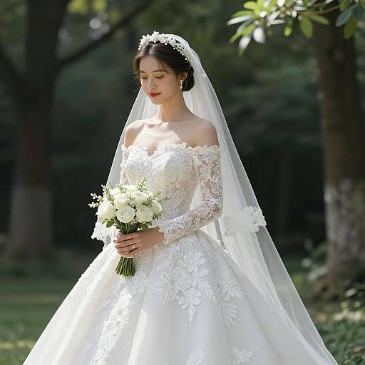 Elegant Bride in White Lace Wedding Dress