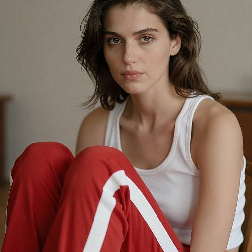 Woman in Red and White Outfit