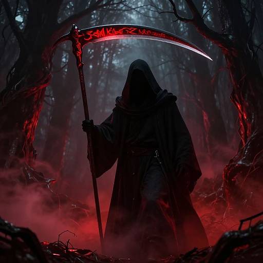 Shadowy Figure with Crimson Rune Scythe