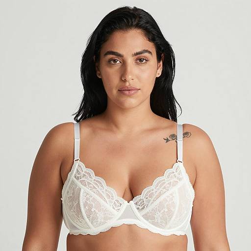 Woman in White Lace Bra with Rose Tattoo