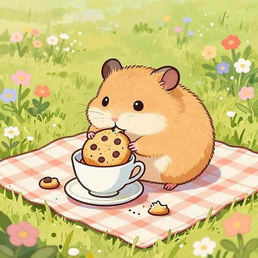 Whimsical Oversized Hamster Picnic