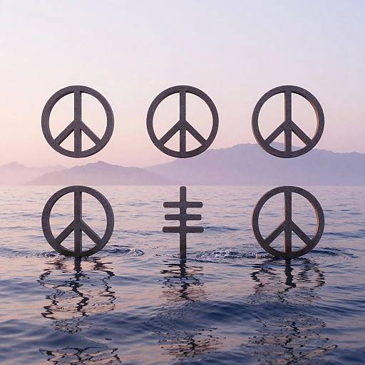 Ethereal Sunrise with Ancient Peace Symbols