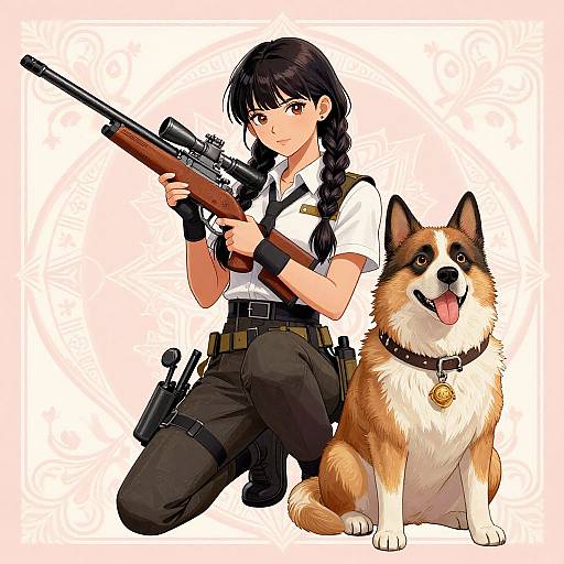 Manga Woman Sniper with Dog