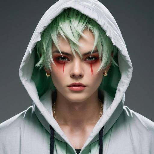 Young Person with Green Hair and Hooded Jacket
