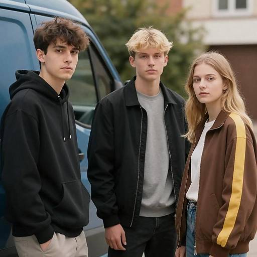 Three Young Adults Standing Next to Van