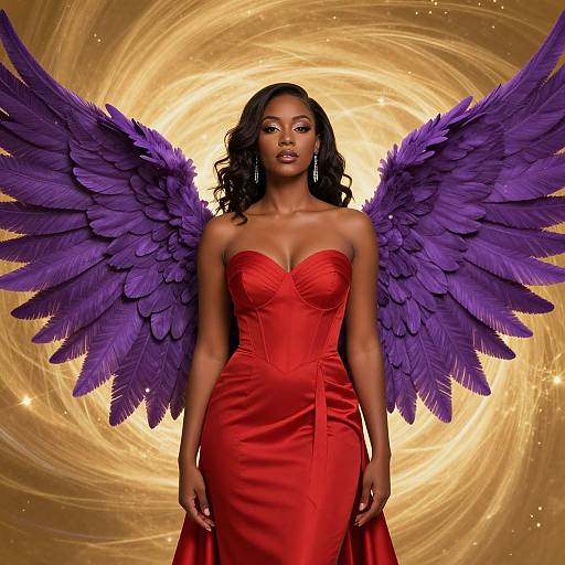 Radiant Black Woman with Purple Wings