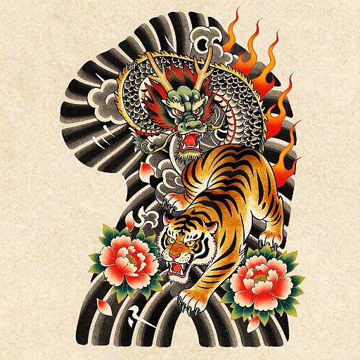 Fierce Dragon and Tiger Irezumi Flash