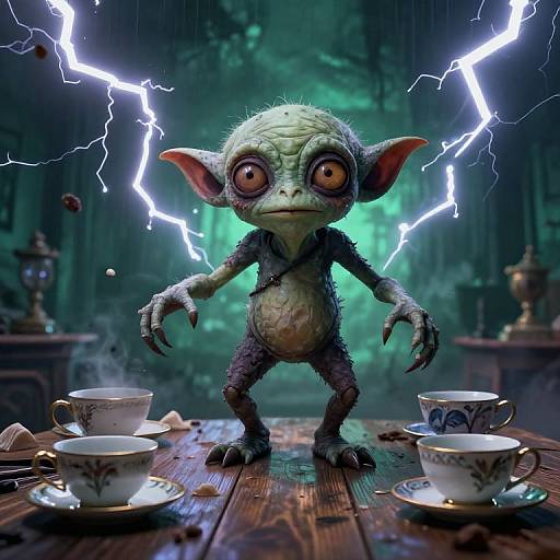 Whimsical Golem Amid Stormy Chaos