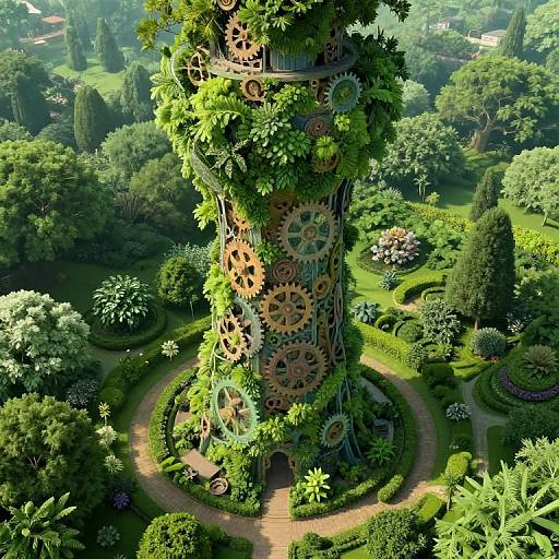 Surreal Tower in Overgrown Garden