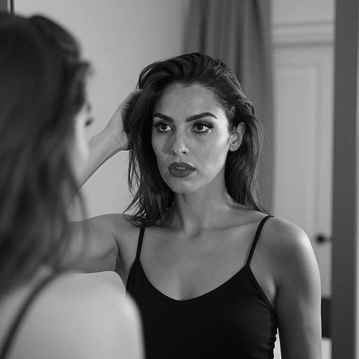Intense Reflection of a Woman in Black and White