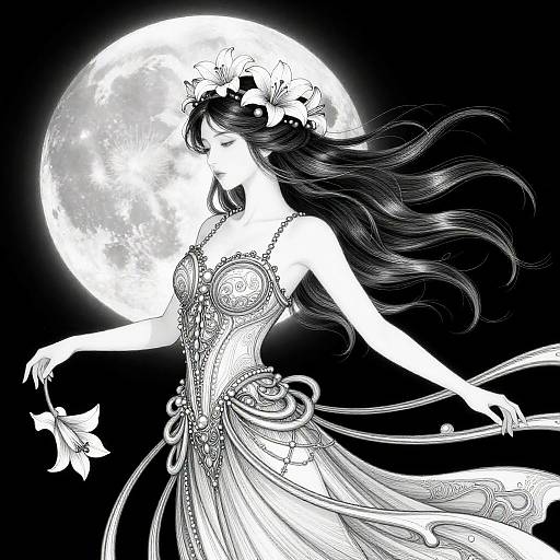 Nocturnal Siren with Moonlit Lily Crown