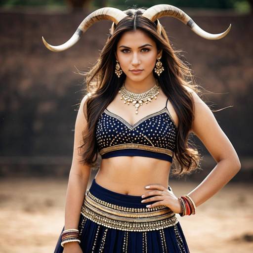 Woman in Designer Lehenga with Horns