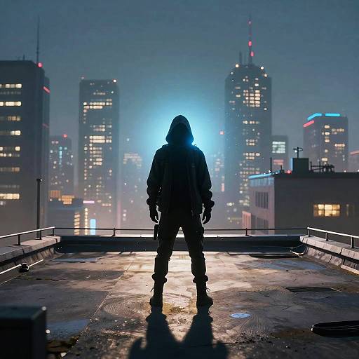 Tranquil Cyberpunk Rooftop Scene