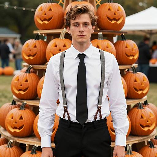 Man in Tie at Halloween Pumpkin Stand