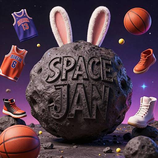 Space Jam Bunny Asteroid Illustration