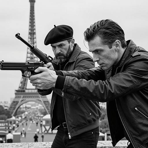 Dynamic Action Scene with Parisian Skyline